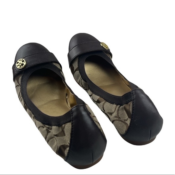 Coach Chelsey Chestnut Khaki Ballet Flats Gold Hardware Matte Calf Leather 8M - Picture 2 of 8